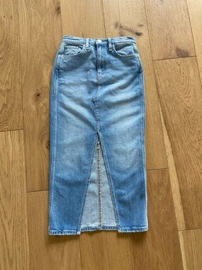 Hudson Light Blue Straight-Leg Denim Skirt with Front Slit